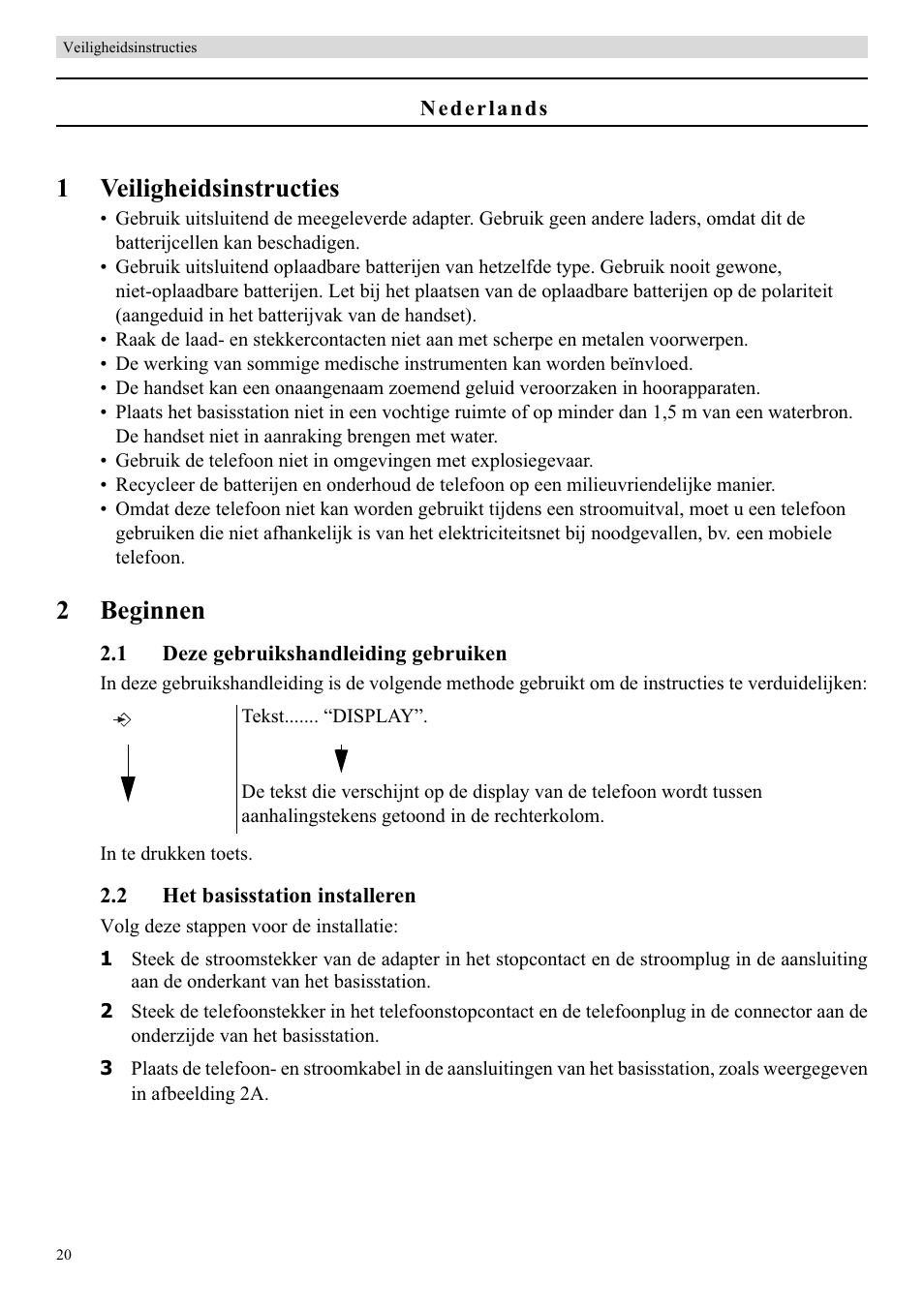1veiligheidsinstructies, 2beginnen | Topcom Butler E400 User Manual | Page 42 / 272