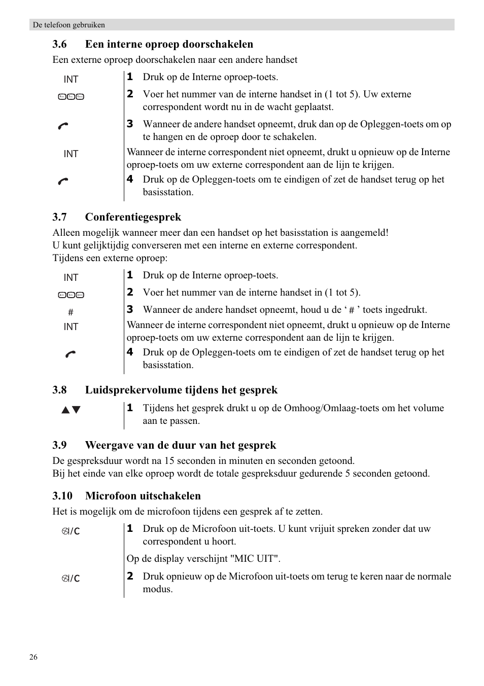 6 een interne oproep doorschakelen, 7 conferentiegesprek, 10 microfoon uitschakelen | Topcom Butler E400 User Manual | Page 48 / 272