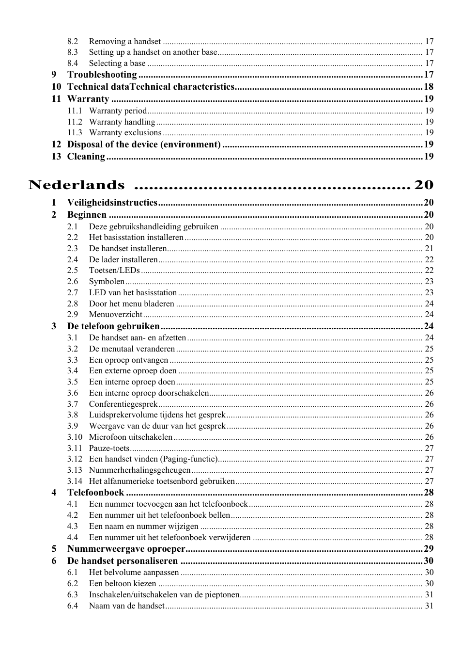 Nederlands | Topcom Butler E400 User Manual | Page 6 / 272