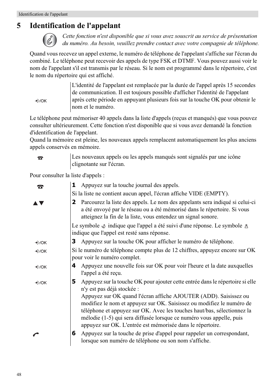 5identification de l'appelant | Topcom Butler E400 User Manual | Page 70 / 272