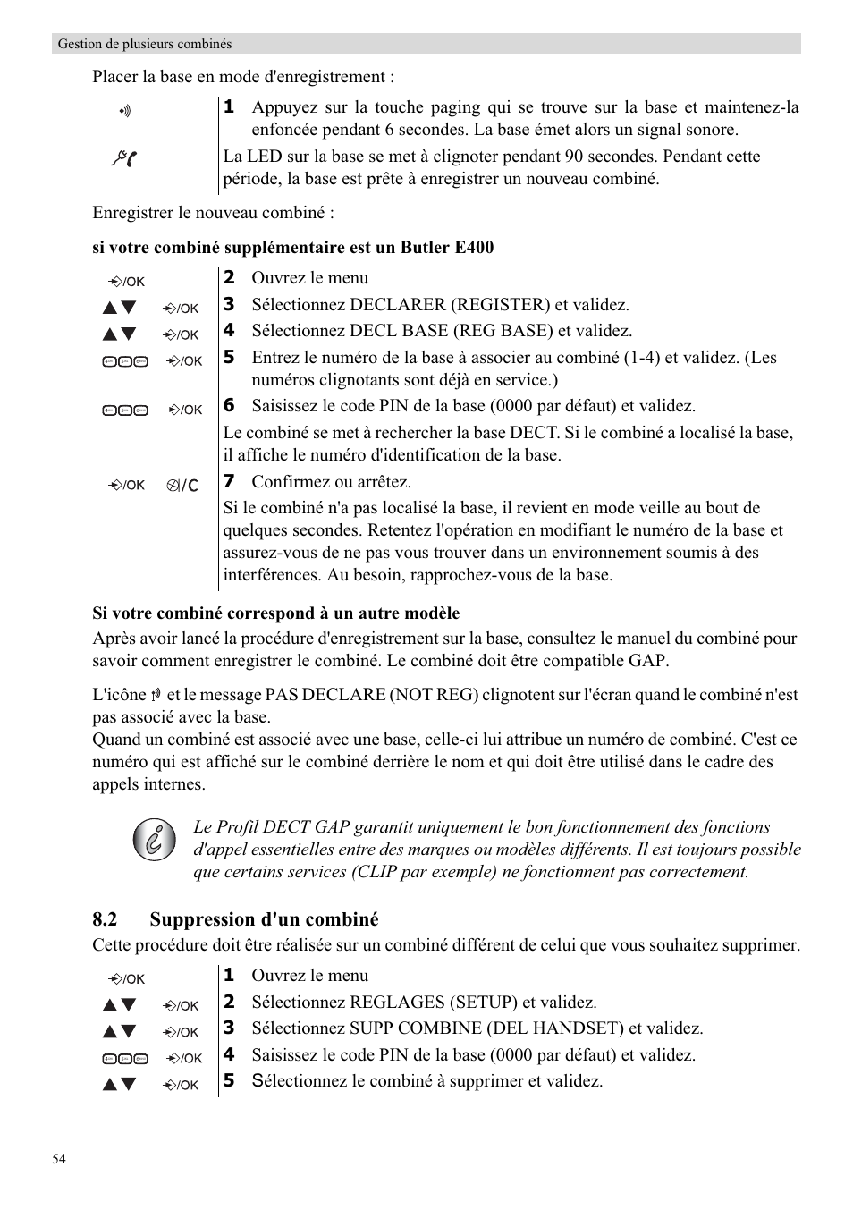 2 suppression d'un combiné | Topcom Butler E400 User Manual | Page 76 / 272