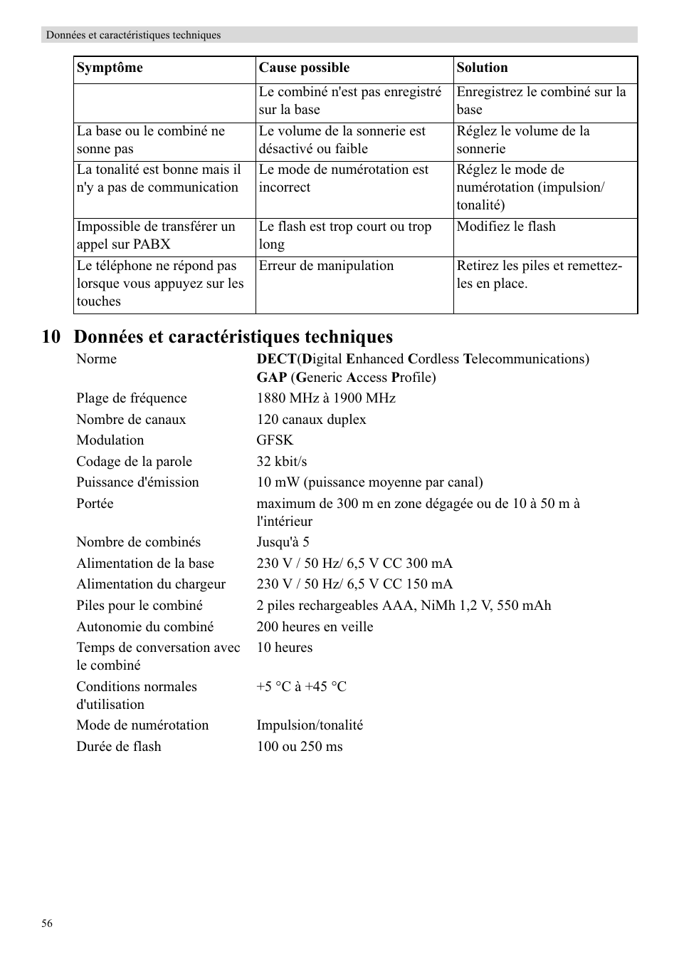 10 données et caractéristiques techniques | Topcom Butler E400 User Manual | Page 78 / 272