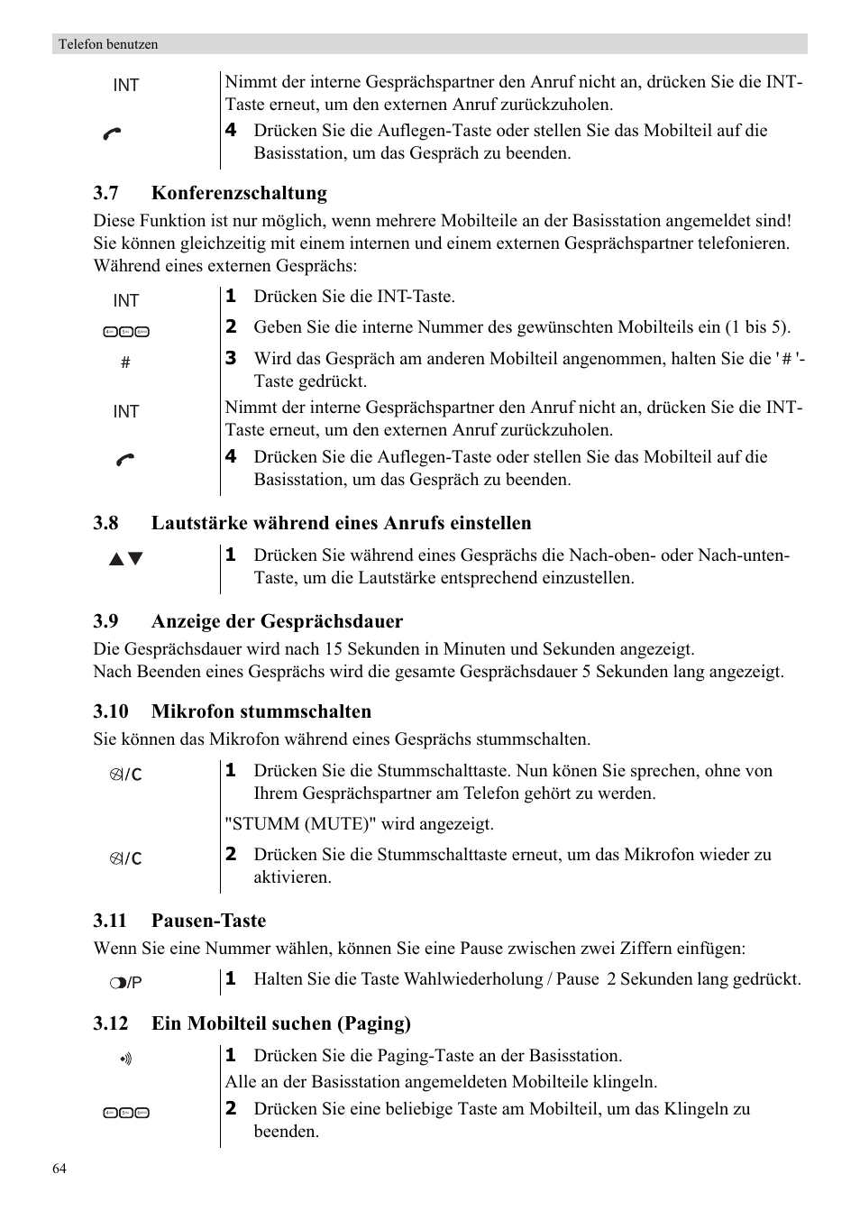 7 konferenzschaltung, 10 mikrofon stummschalten, 11 pausen-taste | 12 ein mobilteil suchen (paging) | Topcom Butler E400 User Manual | Page 86 / 272