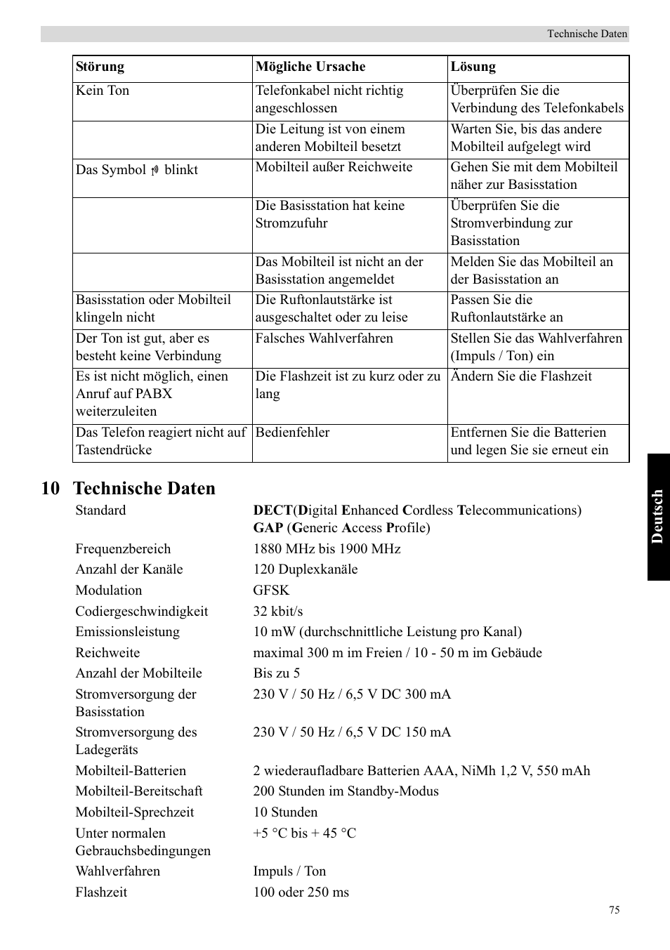 10 technische daten | Topcom Butler E400 User Manual | Page 97 / 272