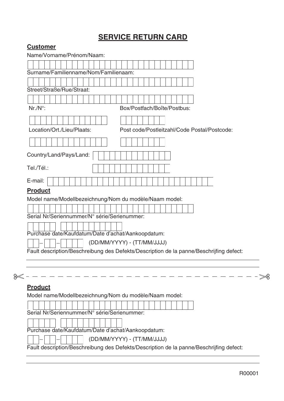 Service return card | Topcom 1300 DUO PACK User Manual | Page 123 / 124