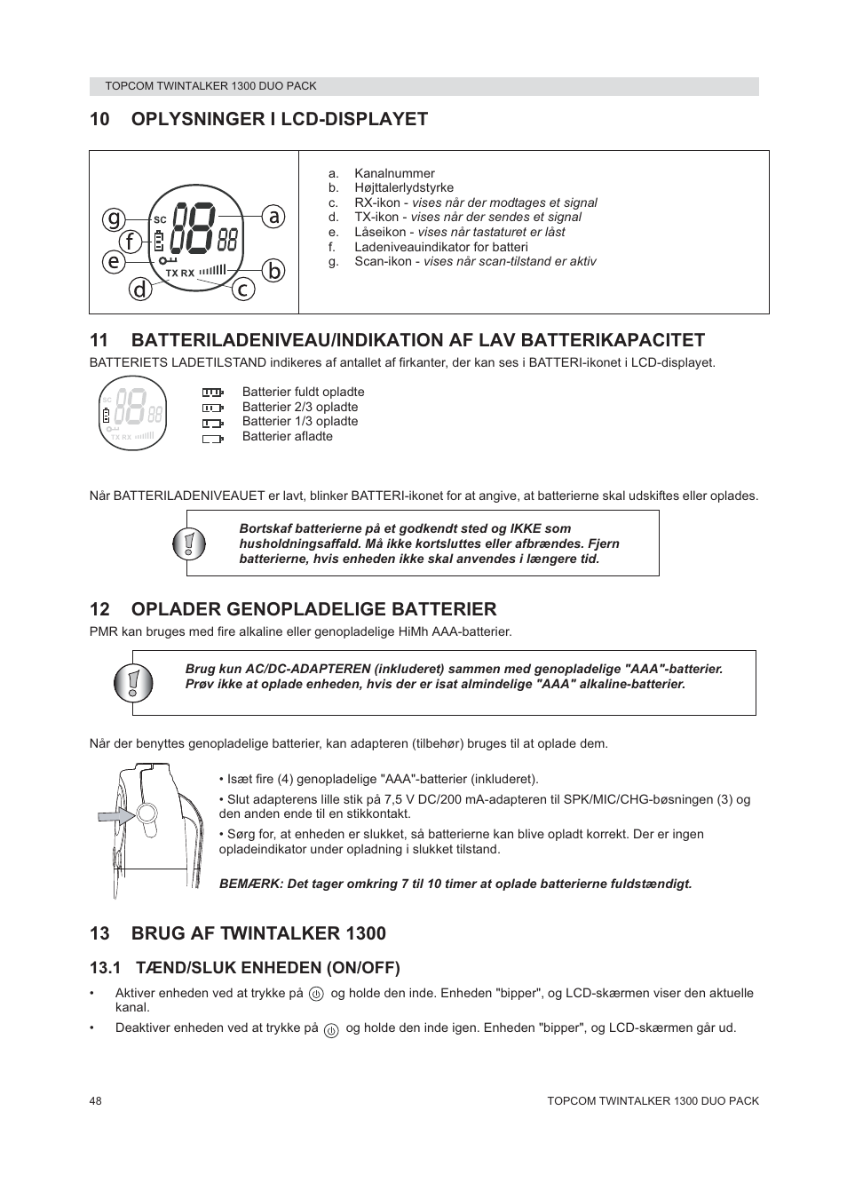 12 oplader genopladelige batterier | Topcom 1300 DUO PACK User Manual | Page 48 / 124