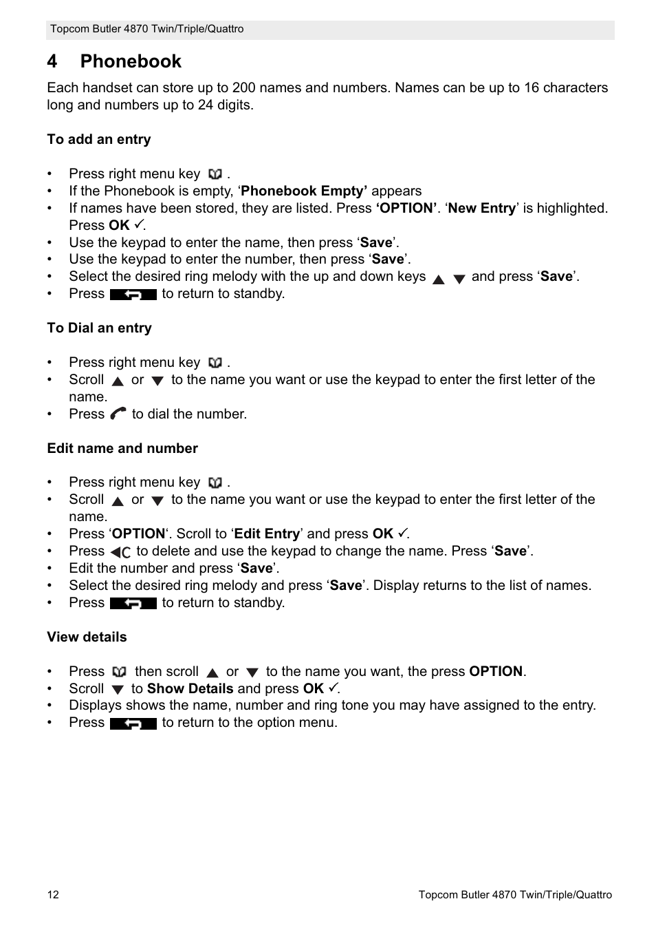 4phonebook | Topcom BUTLER 4870 User Manual | Page 12 / 24