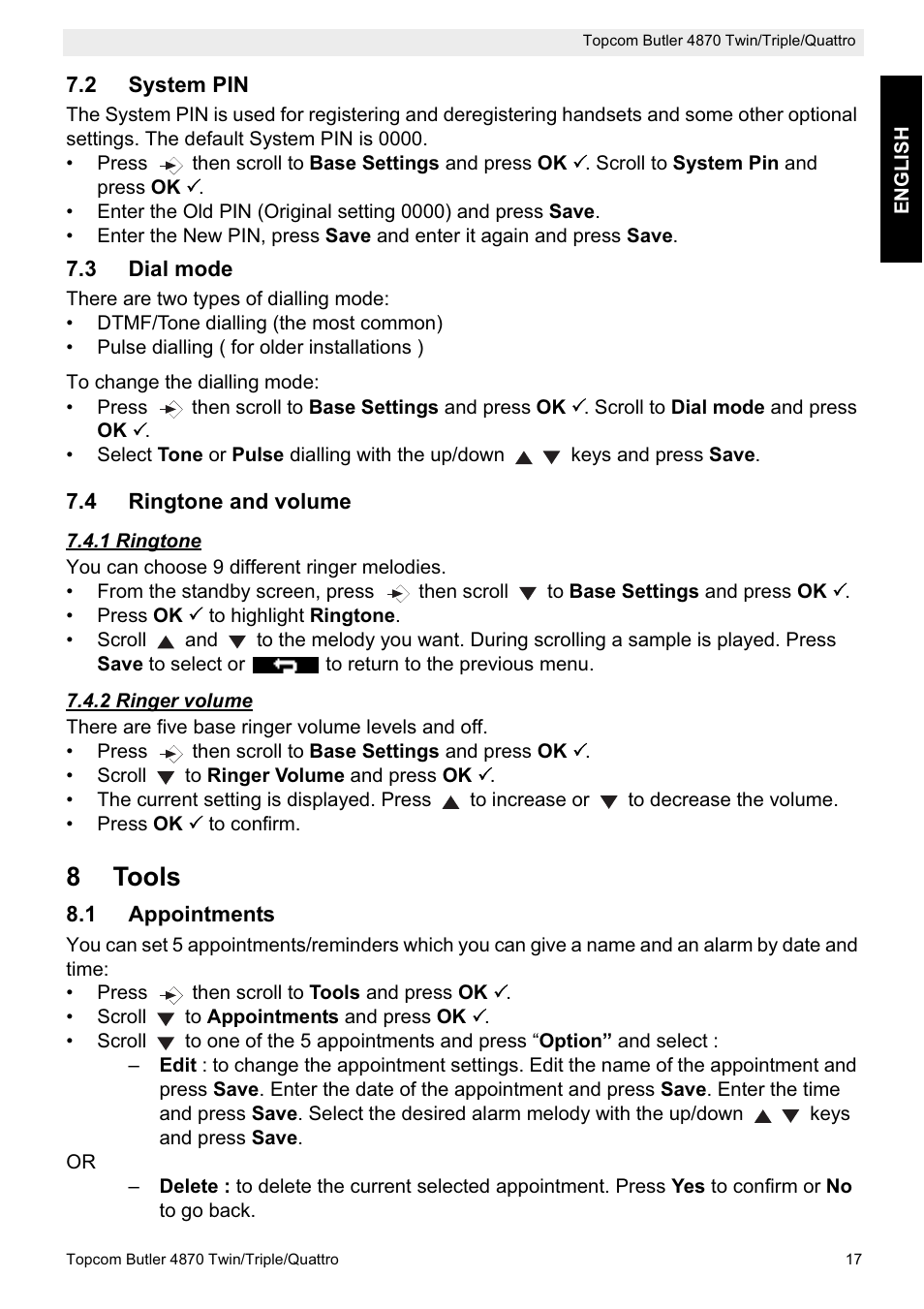 8tools | Topcom BUTLER 4870 User Manual | Page 17 / 24