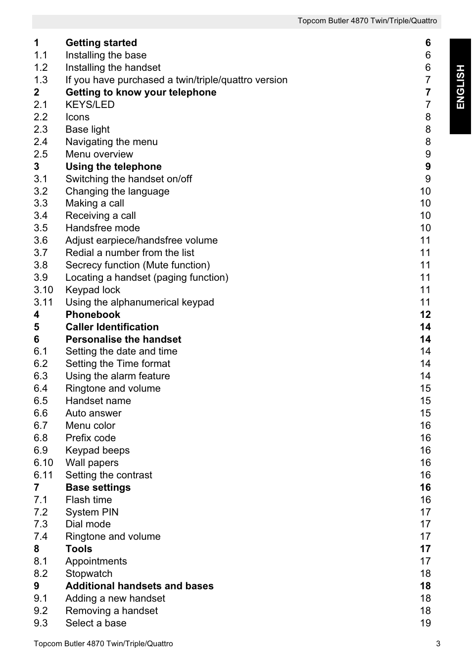 Topcom BUTLER 4870 User Manual | Page 3 / 24