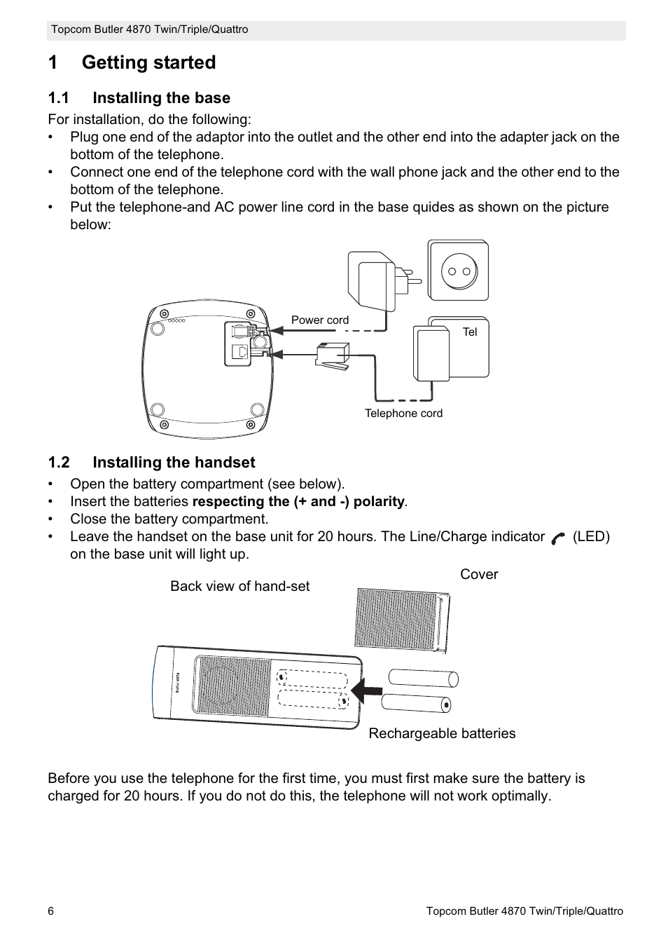 1getting started | Topcom BUTLER 4870 User Manual | Page 6 / 24