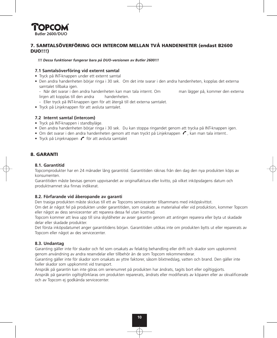 Topcom BUTLER 2600 User Manual | Page 10 / 36