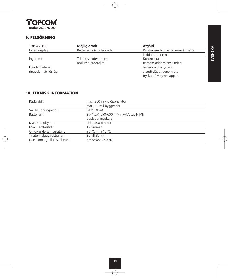 Topcom BUTLER 2600 User Manual | Page 11 / 36