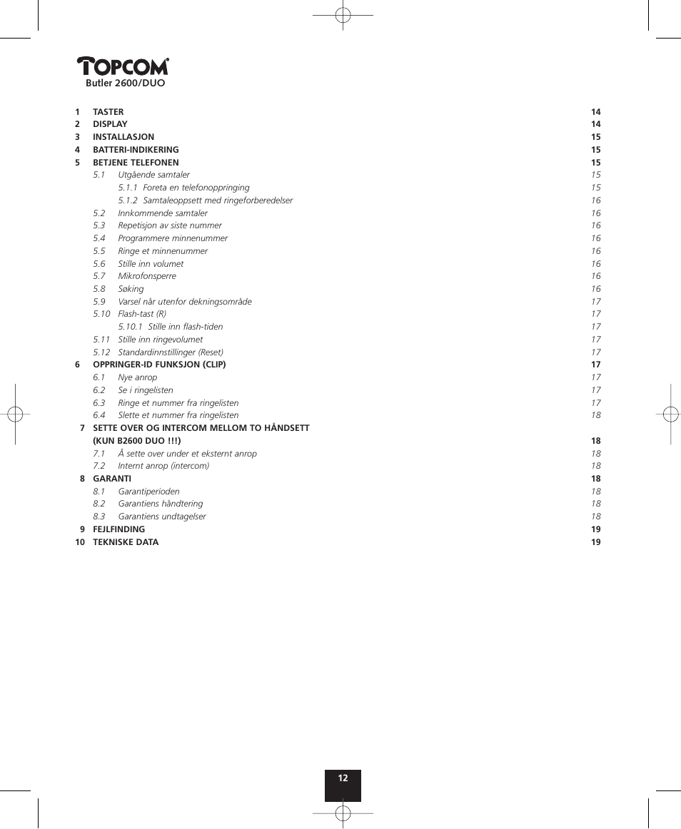 Topcom BUTLER 2600 User Manual | Page 12 / 36