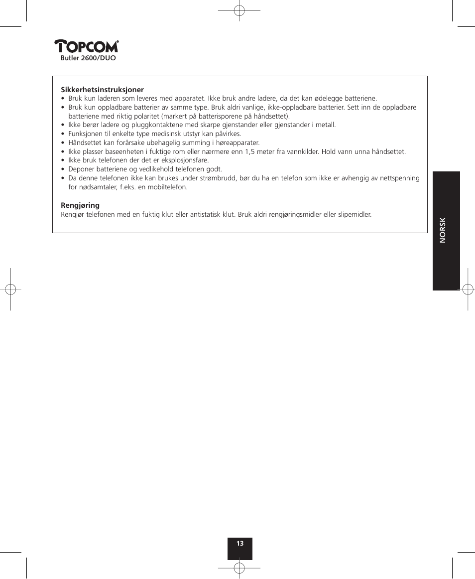 Topcom BUTLER 2600 User Manual | Page 13 / 36