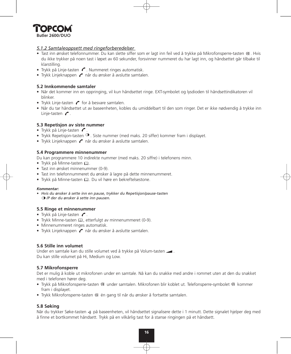 Topcom BUTLER 2600 User Manual | Page 16 / 36