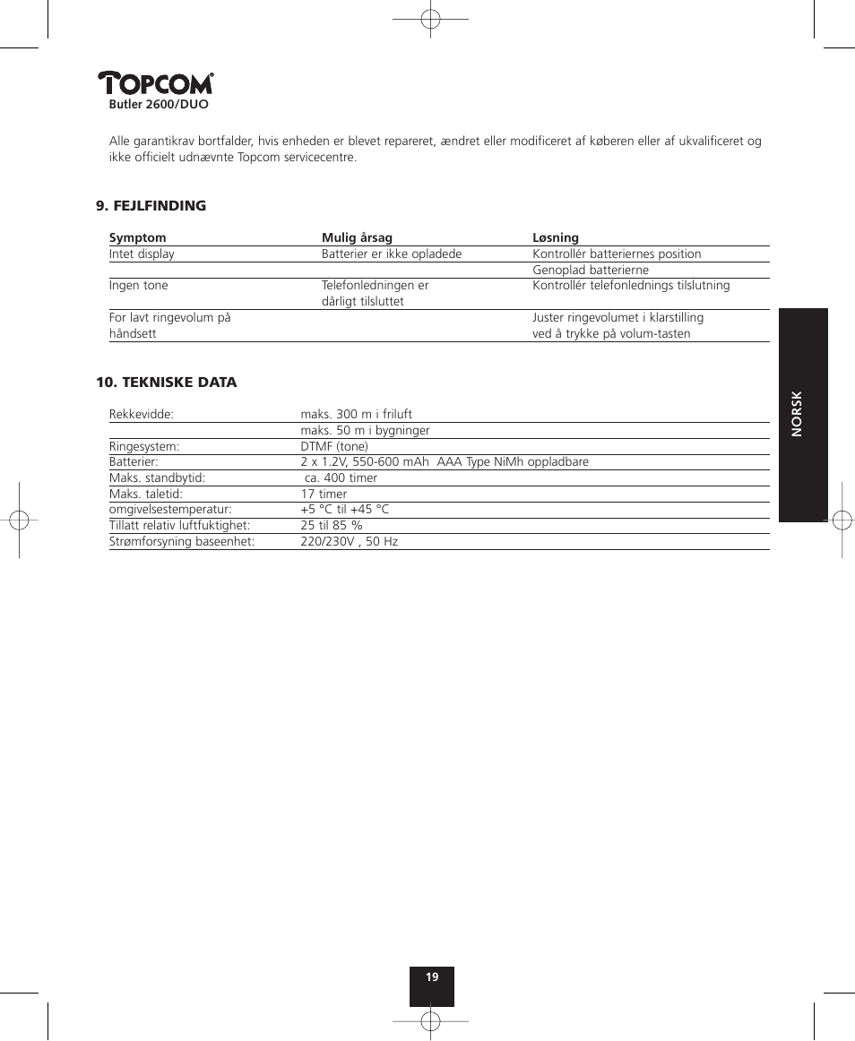 Topcom BUTLER 2600 User Manual | Page 19 / 36