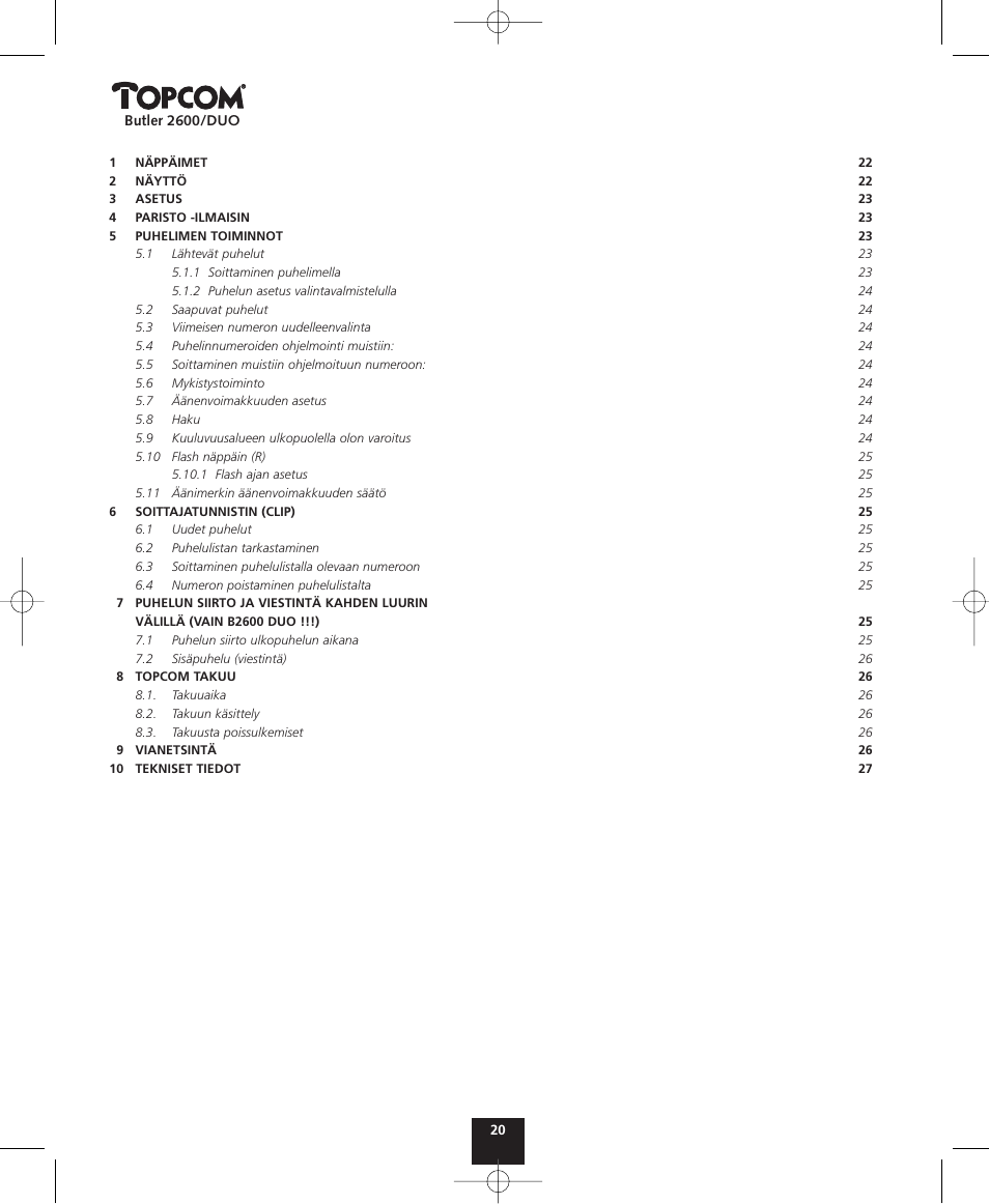 Topcom BUTLER 2600 User Manual | Page 20 / 36
