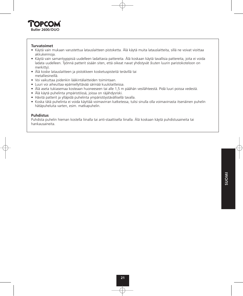 Topcom BUTLER 2600 User Manual | Page 21 / 36