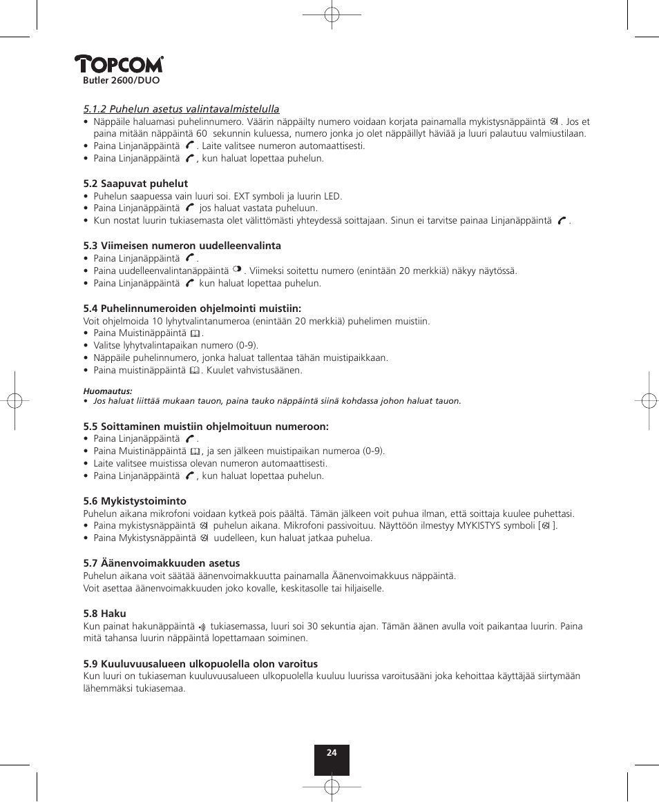 Topcom BUTLER 2600 User Manual | Page 24 / 36