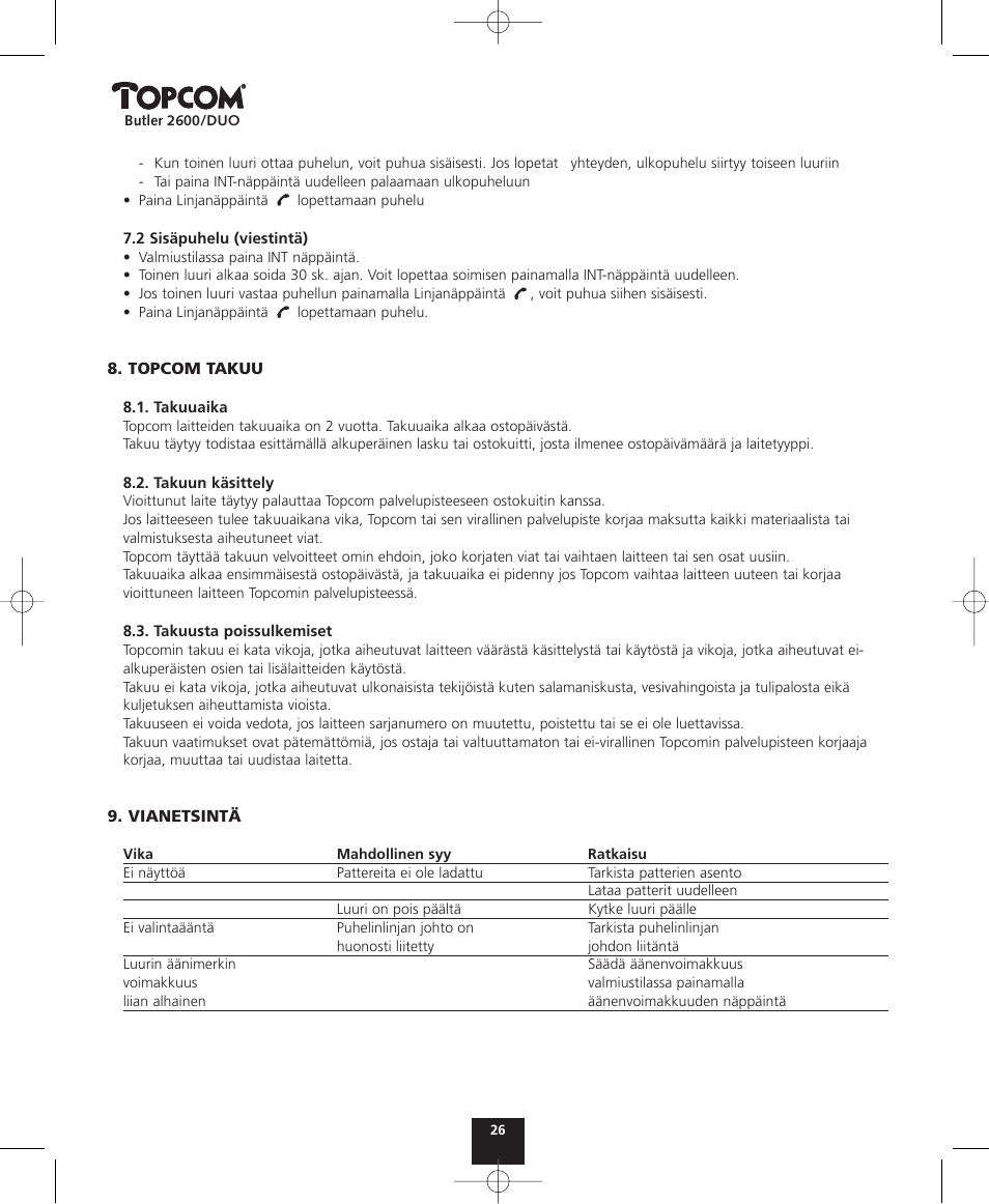 Topcom BUTLER 2600 User Manual | Page 26 / 36