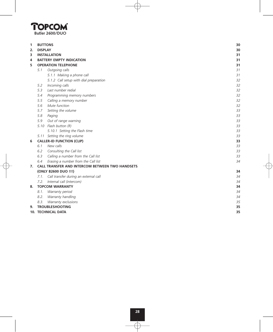 Topcom BUTLER 2600 User Manual | Page 28 / 36