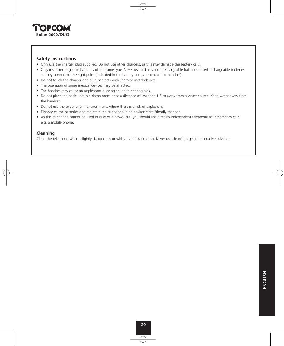Topcom BUTLER 2600 User Manual | Page 29 / 36