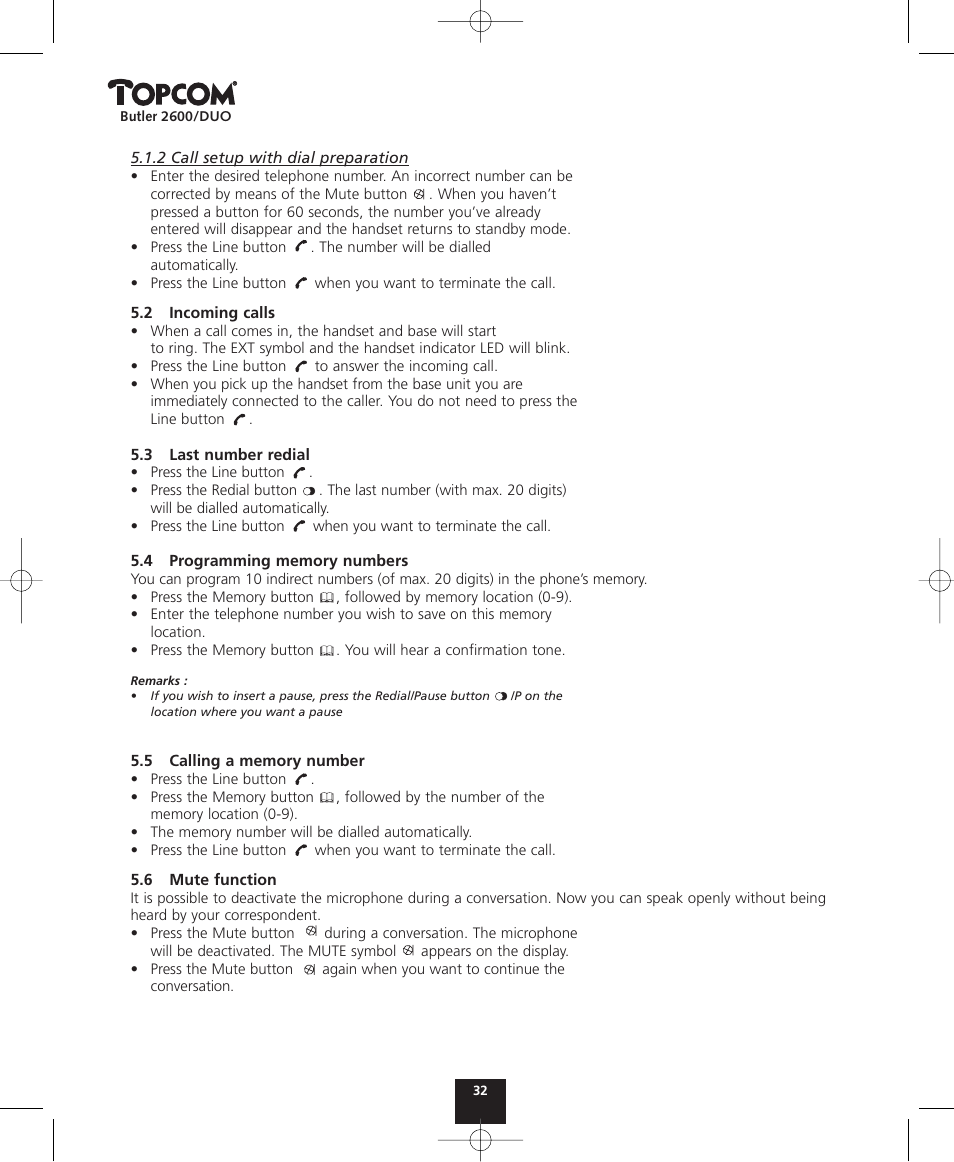 Topcom BUTLER 2600 User Manual | Page 32 / 36