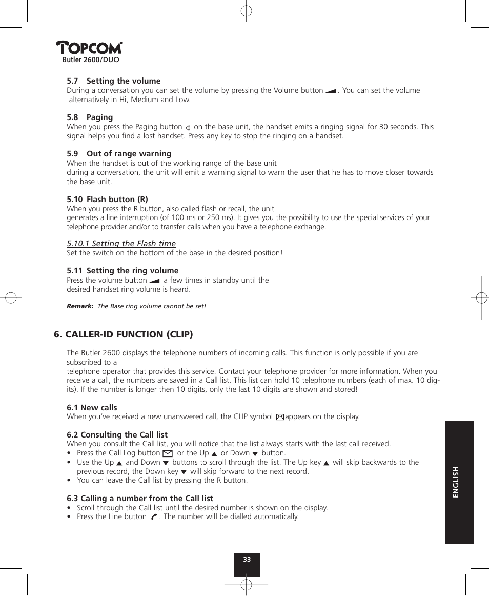 Topcom BUTLER 2600 User Manual | Page 33 / 36