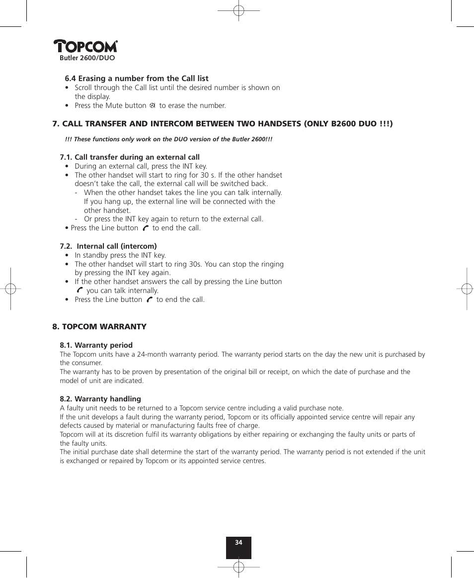 Topcom BUTLER 2600 User Manual | Page 34 / 36