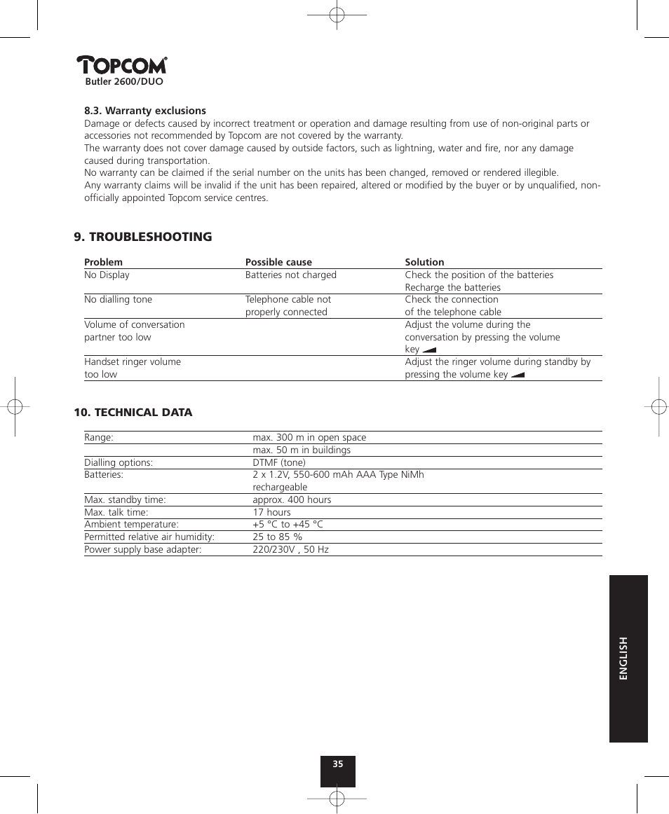 Topcom BUTLER 2600 User Manual | Page 35 / 36