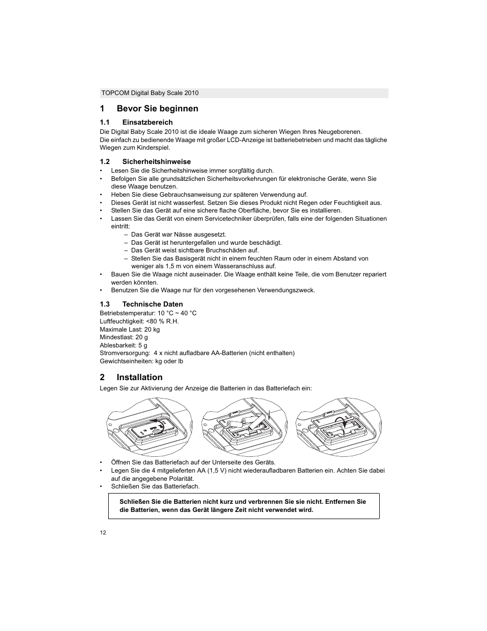 1bevor sie beginnen, 2installation | Topcom 2010 User Manual | Page 12 / 52