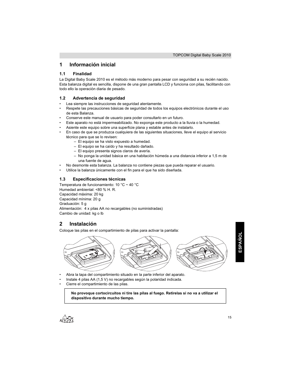 1información inicial, 2instalación | Topcom 2010 User Manual | Page 15 / 52