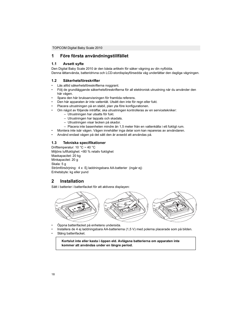 1före första användningstillfället, 2installation | Topcom 2010 User Manual | Page 18 / 52
