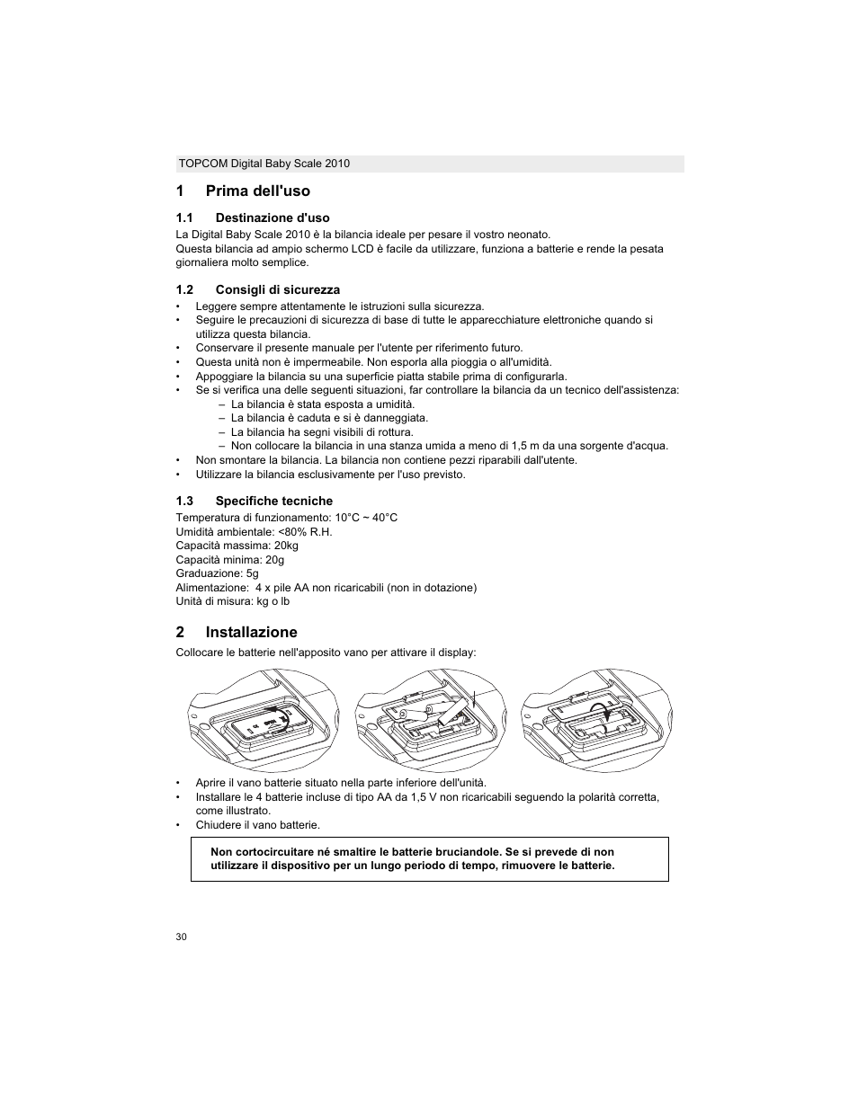 1prima dell'uso, 2installazione | Topcom 2010 User Manual | Page 30 / 52
