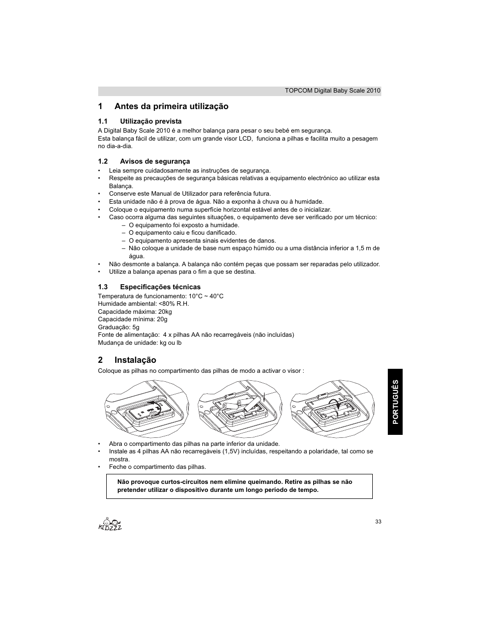 1antes da primeira utilização, 2instalação | Topcom 2010 User Manual | Page 33 / 52