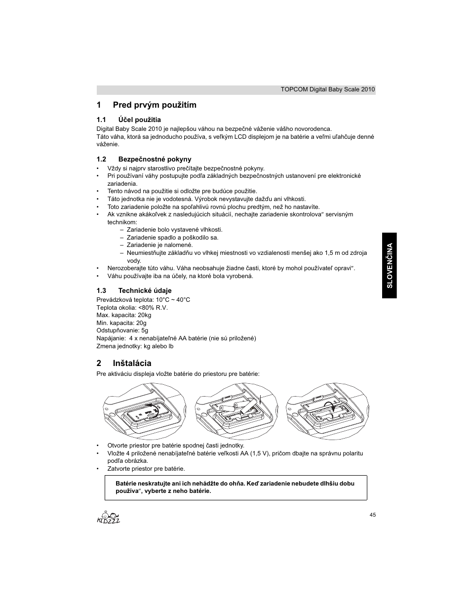 1pred prvým použitím, 2inštalácia | Topcom 2010 User Manual | Page 45 / 52