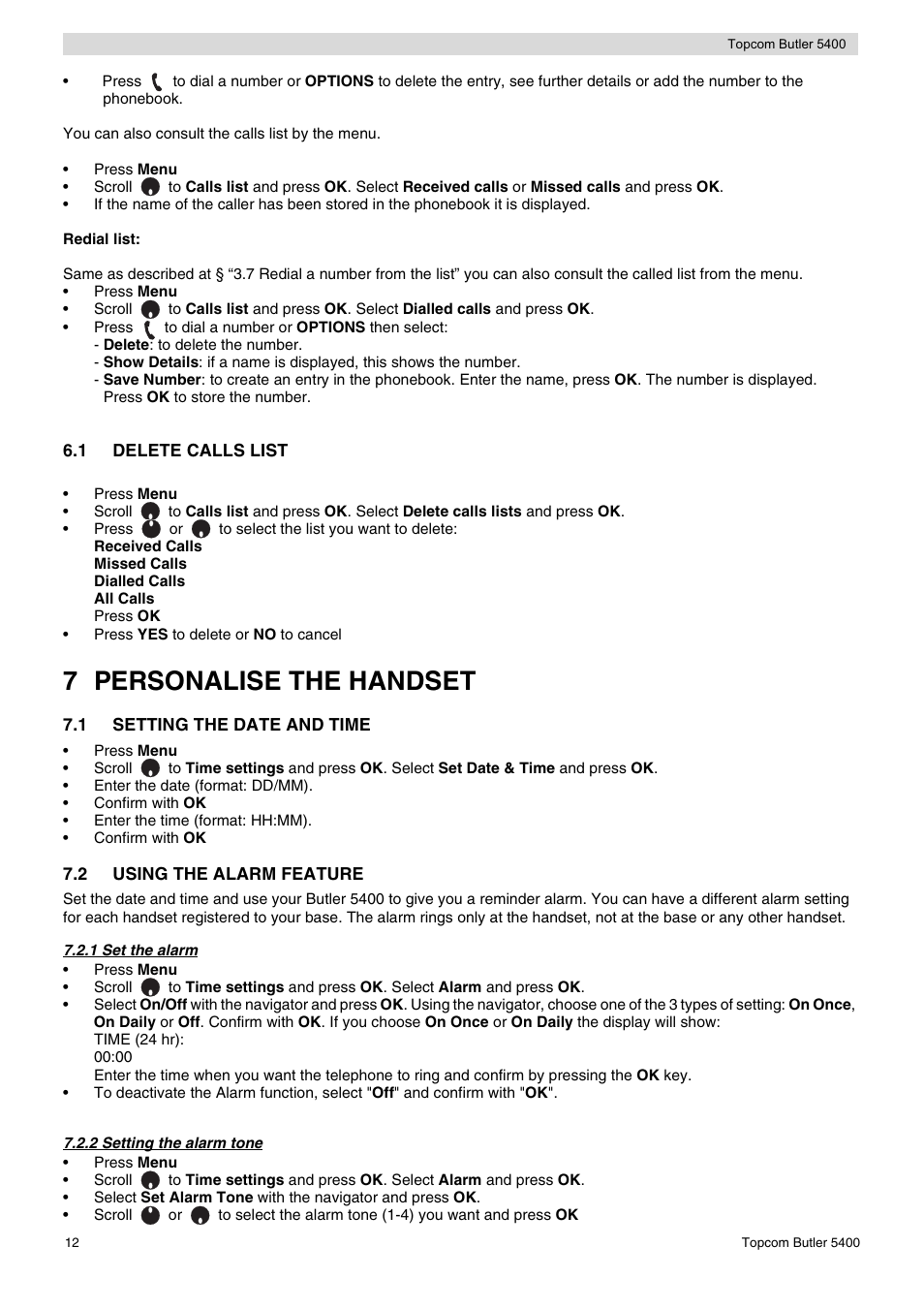 7 personalise the handset | Topcom BUTLER 5400 User Manual | Page 12 / 112