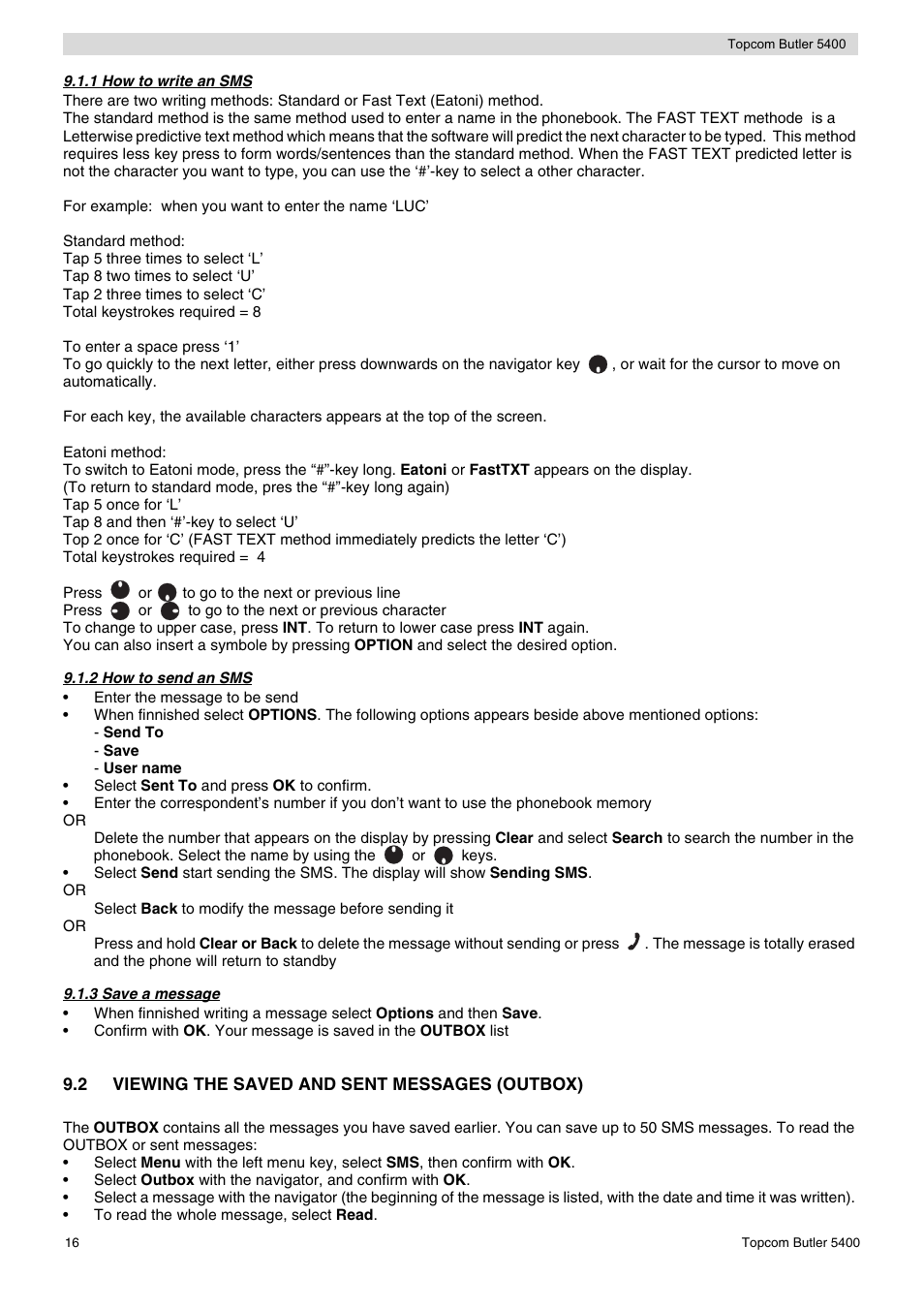 Topcom BUTLER 5400 User Manual | Page 16 / 112