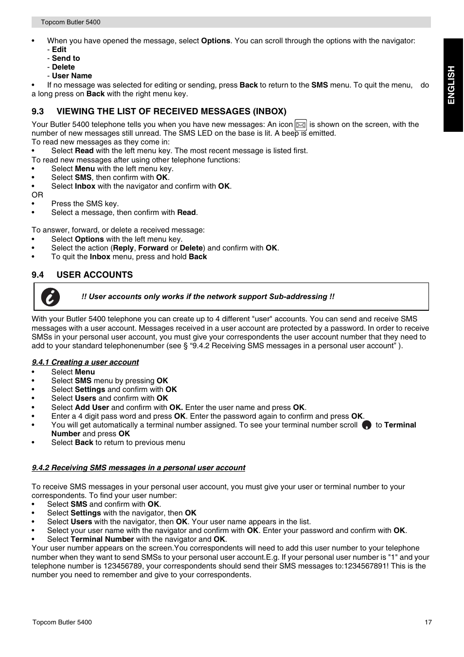 Topcom BUTLER 5400 User Manual | Page 17 / 112