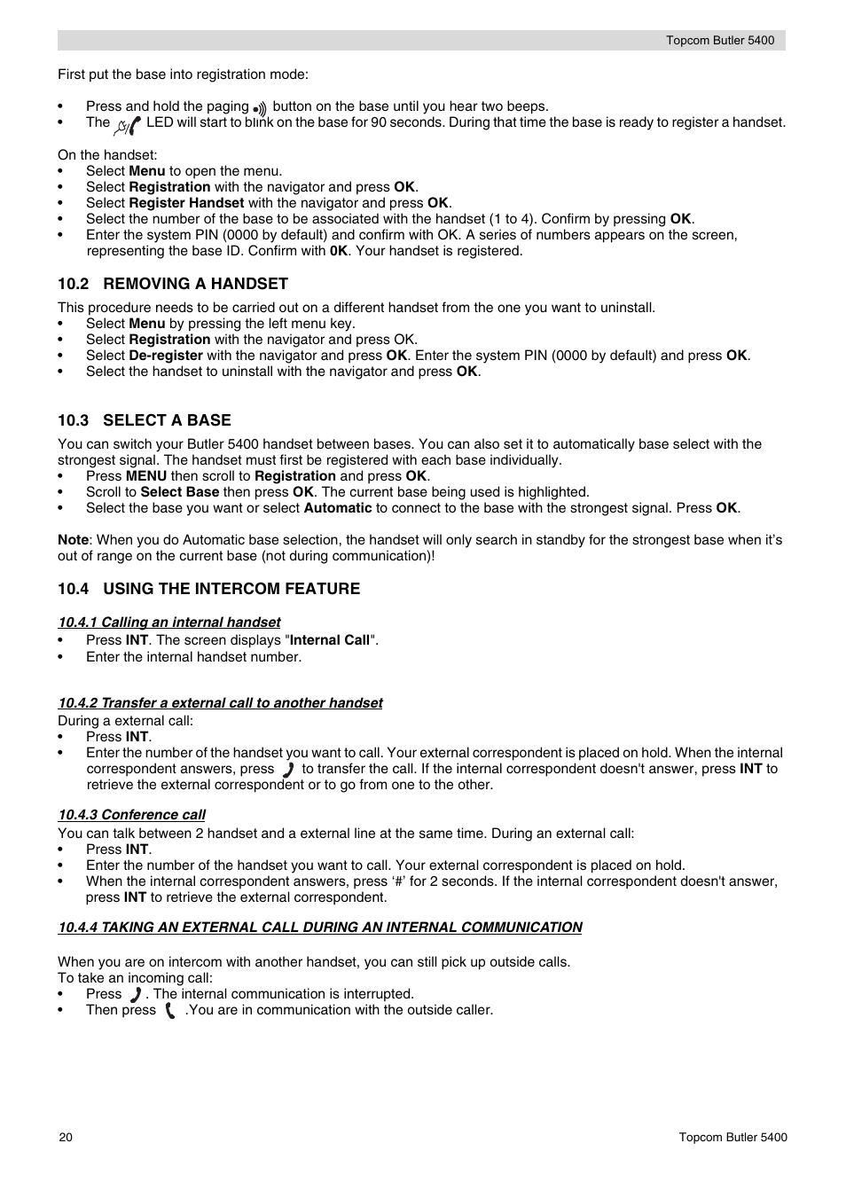 Topcom BUTLER 5400 User Manual | Page 20 / 112