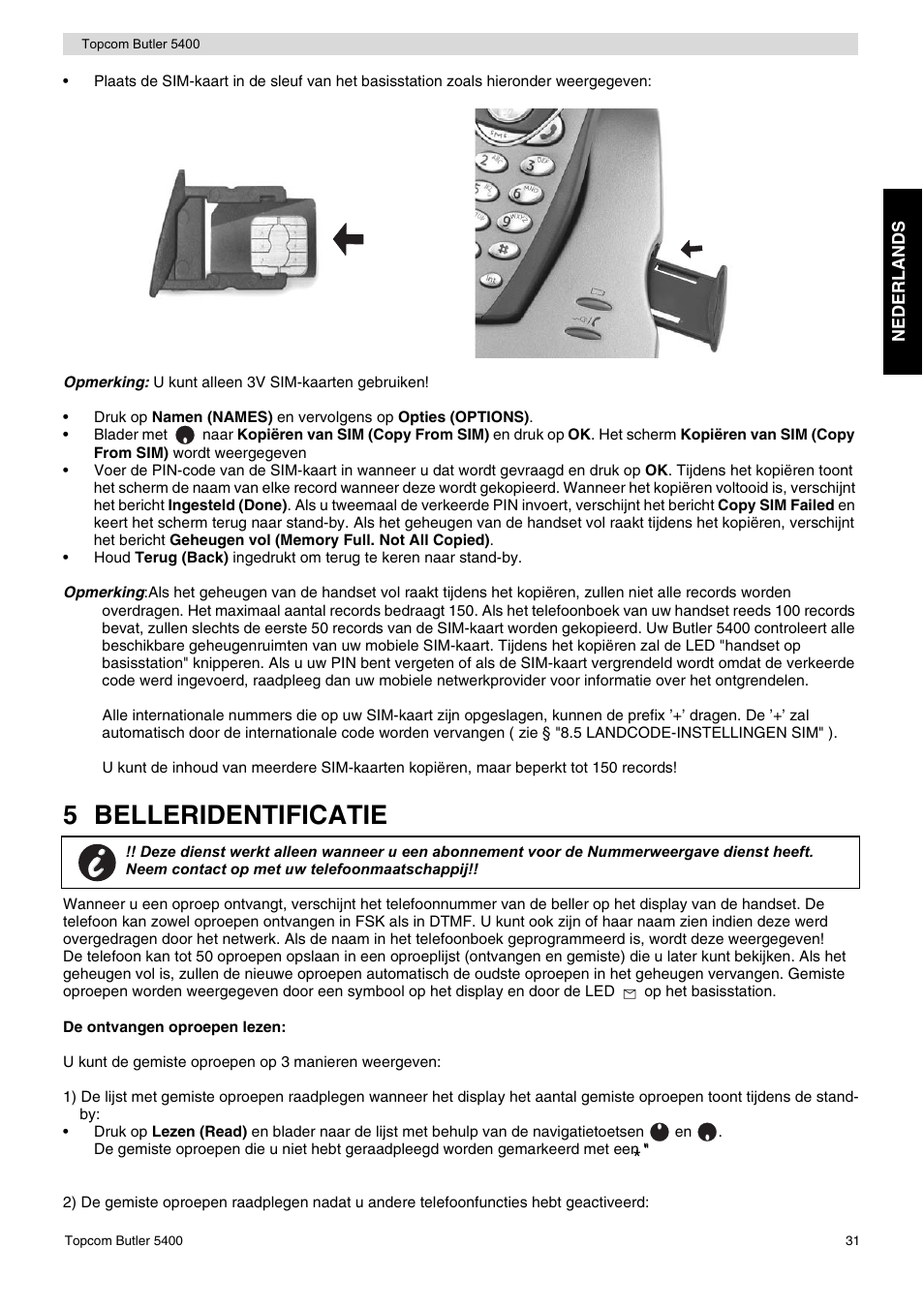 5 belleridentificatie | Topcom BUTLER 5400 User Manual | Page 31 / 112
