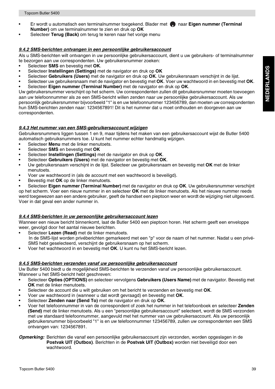 Topcom BUTLER 5400 User Manual | Page 39 / 112