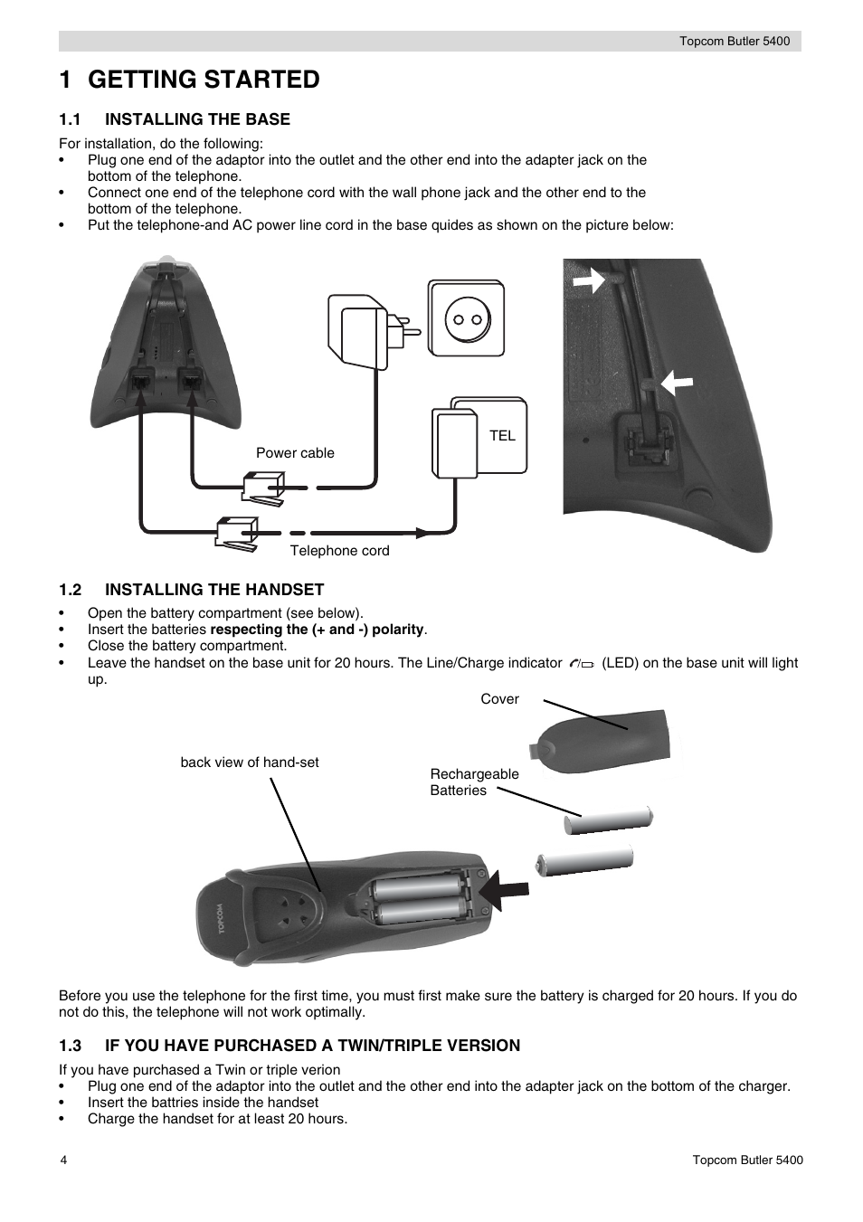 1 getting started | Topcom BUTLER 5400 User Manual | Page 4 / 112