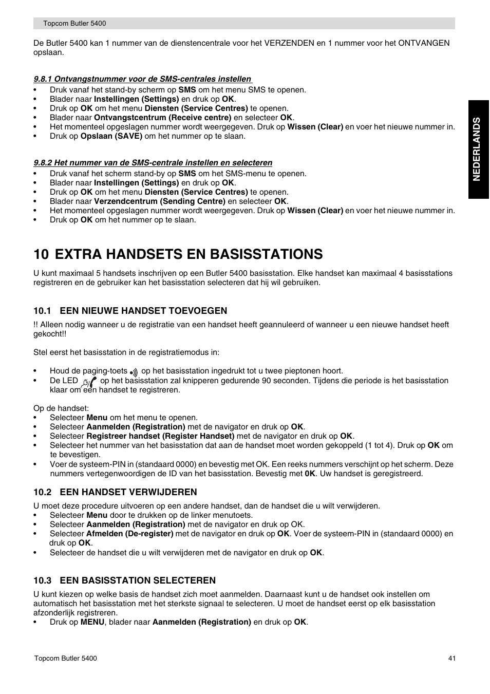 10 extra handsets en basisstations | Topcom BUTLER 5400 User Manual | Page 41 / 112