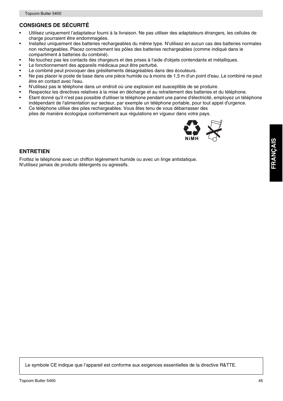 Fr an ça is | Topcom BUTLER 5400 User Manual | Page 45 / 112