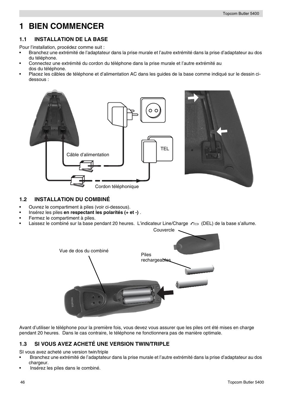 1 bien commencer | Topcom BUTLER 5400 User Manual | Page 46 / 112