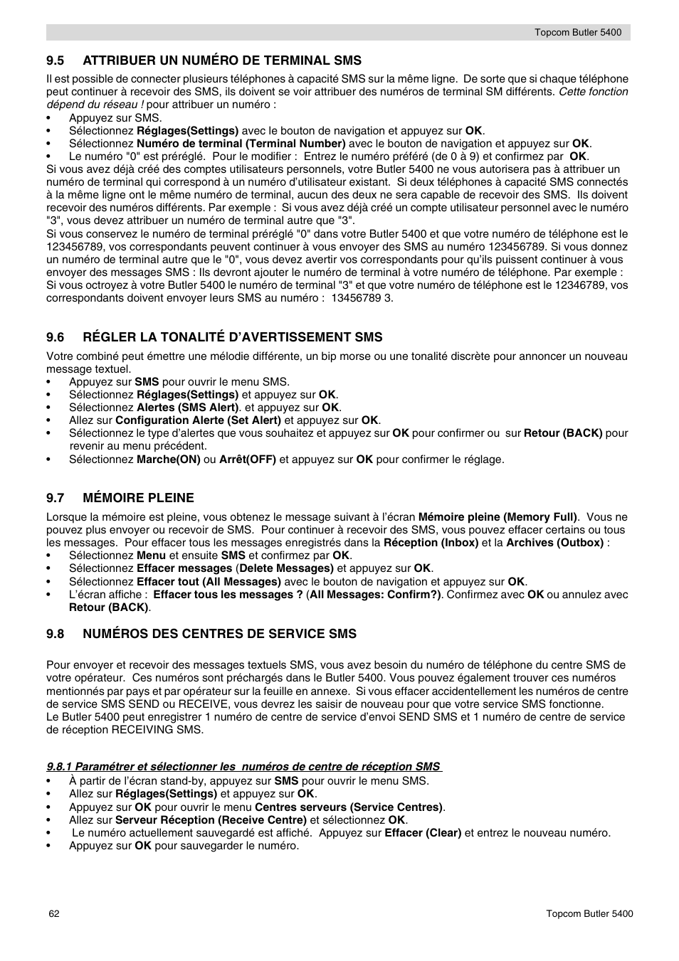 Topcom BUTLER 5400 User Manual | Page 62 / 112