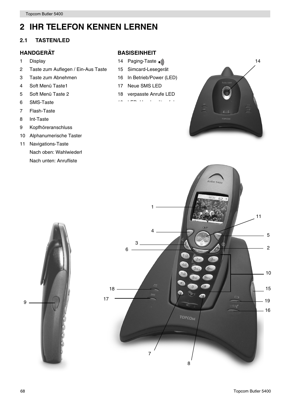 2 ihr telefon kennen lernen | Topcom BUTLER 5400 User Manual | Page 68 / 112