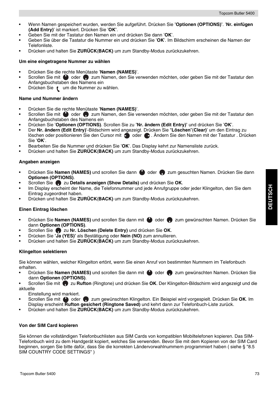 Topcom BUTLER 5400 User Manual | Page 73 / 112