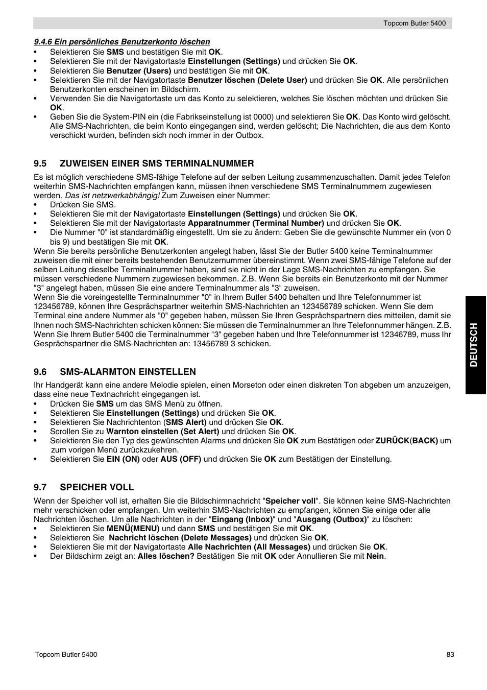 Topcom BUTLER 5400 User Manual | Page 83 / 112
